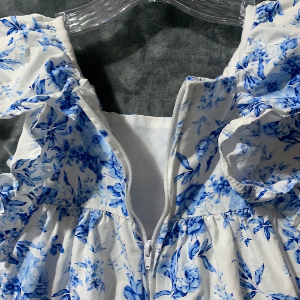 Bonnie Jean Dress Girls 6X R3-13396-HV Blue Floral Ruffle Crochet Lace EUC - Picture 4 of 16